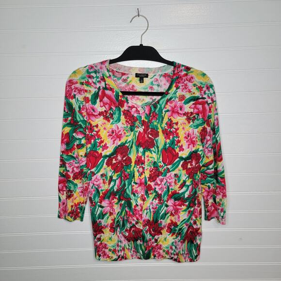 Talbots Sweaters - Talbots Floral Cardigan in Red, Green, Yellow, Pink